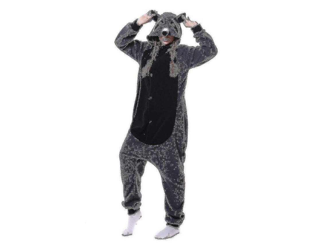 Pijamas De Flanela Com Capuz, Padrão Animal, Cinza Escuro E Claro, Quentes E Leves Cinza Escuro