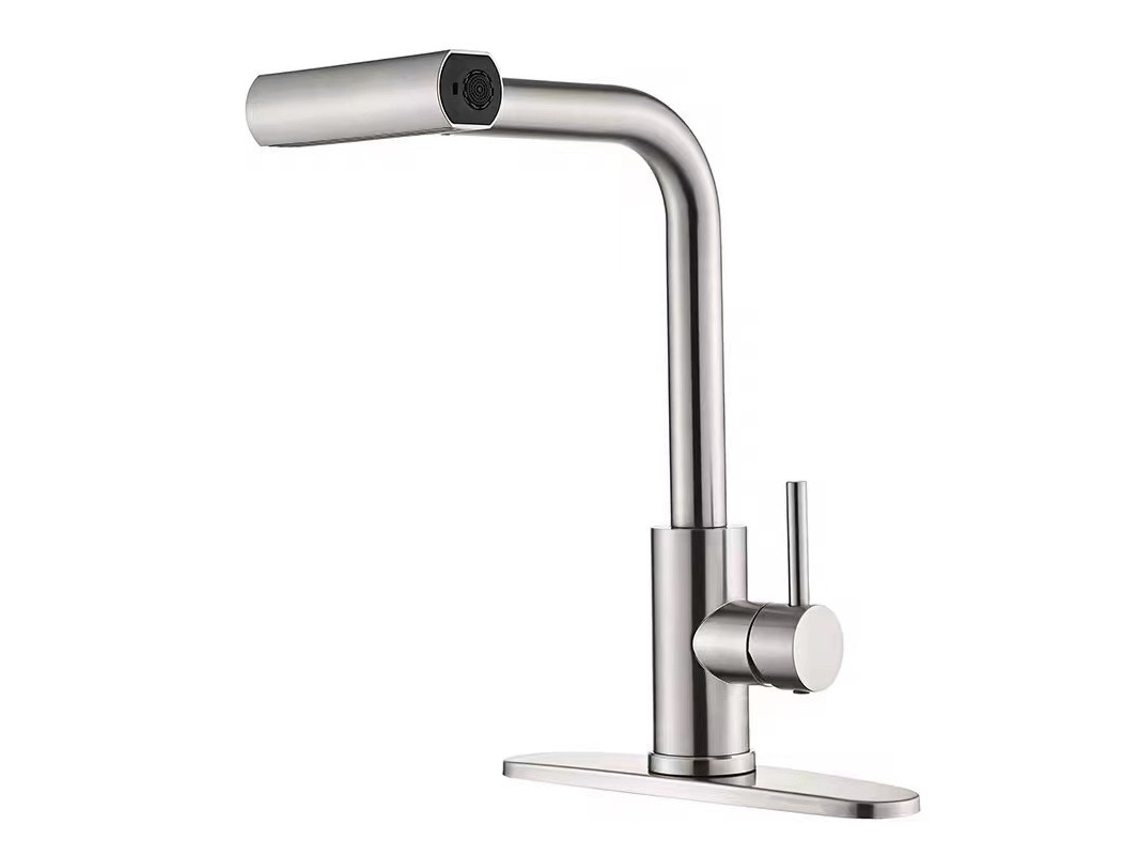 Torneira de cozinha ZYBLSSBB em aço inox com design moderno, fluxo ajustável
