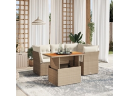 Vidaxl 5 Pcs Conjunto De Sofás P/ Jardim Com Almofadões Vime Pe Bege