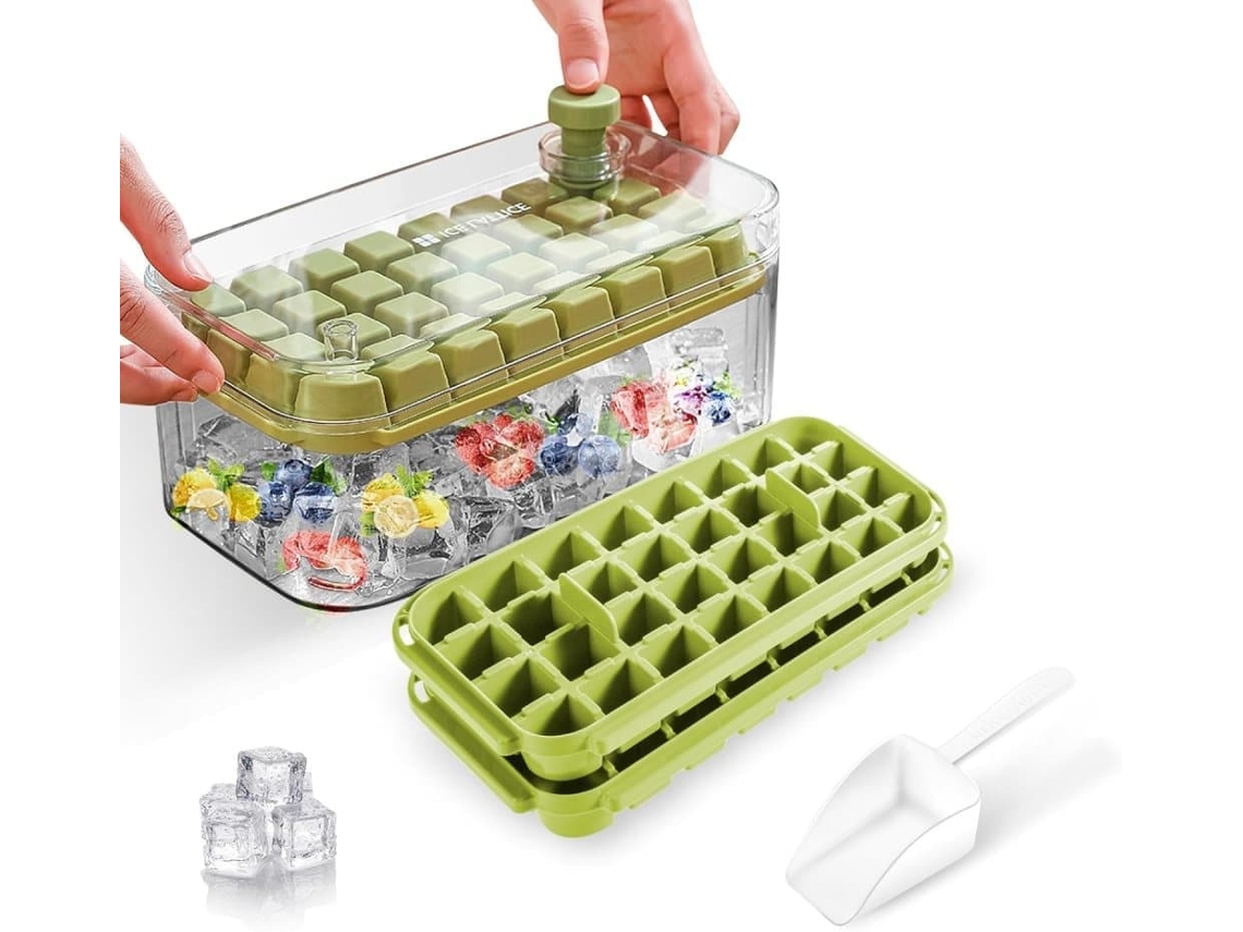 Forma De Gelo Grande Silicone Para 64 Cubos, Forma De Gelo Flexível E Reutilizável Para Congeladores Bebidas(verde)