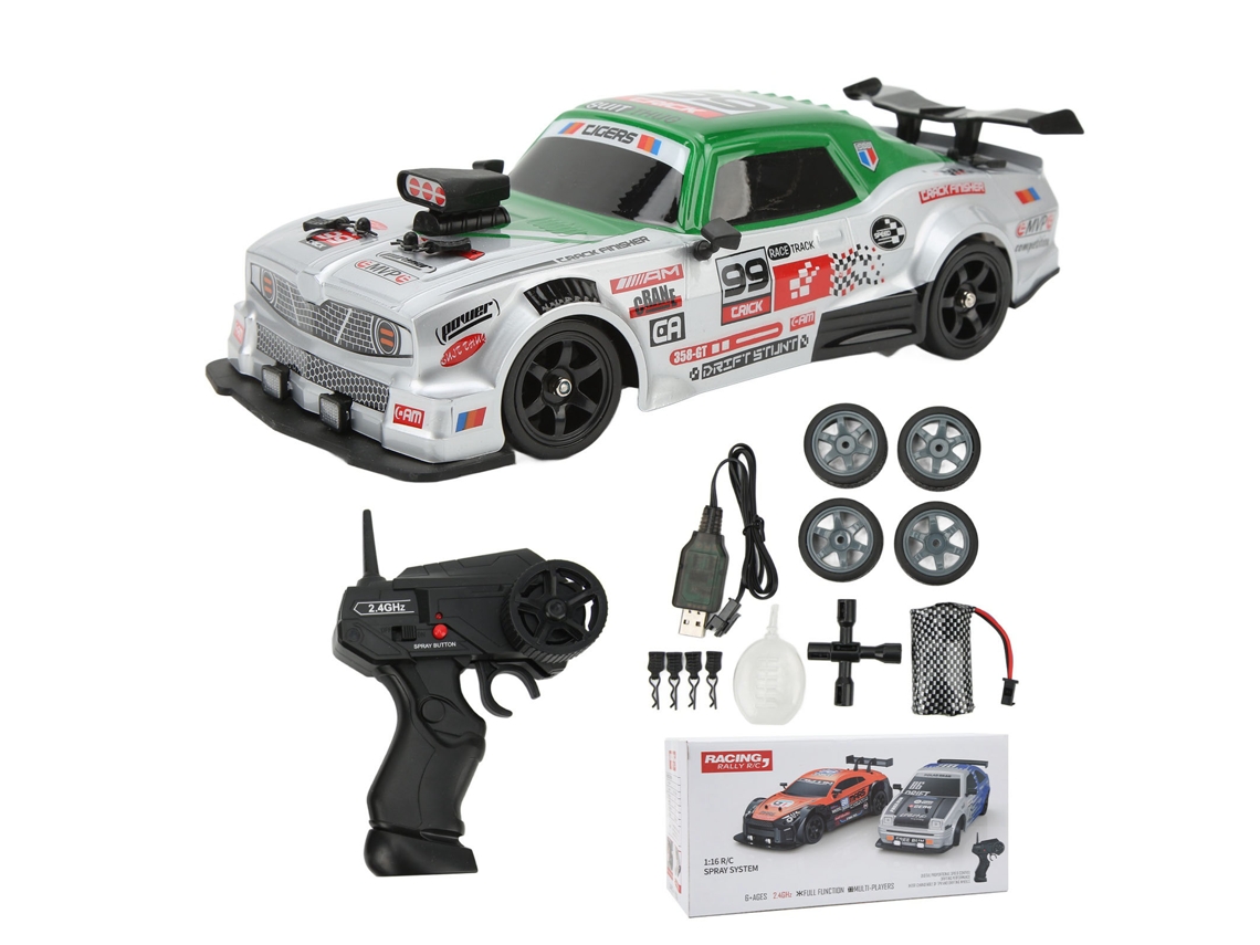 Carro De Derrapagem Rc 1:16 Controle Remoto 4wd Com Luzes Led Bateria 7.4v Para Crianças Acima De 6 Anos