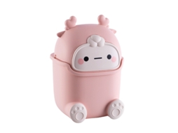 Lixo de Mesa Plástico Mini com Tampa Elk Rosa para Sala Jantar Escritório