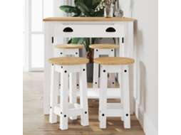 Vidaxl 5 Pcs Conjunto De Bar Pinho Maciço Branco