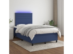 Vidaxl Cama Box Spring C/ Colchão E Led 120x200 Cm Tecido Azul