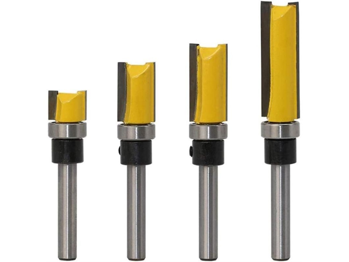 Conjunto De Brocas Para Router De Corte Flush Com Manivela Superior 1/2" Diâmetro 1/4" Mangos Carbeto Ptfe 4 Peças