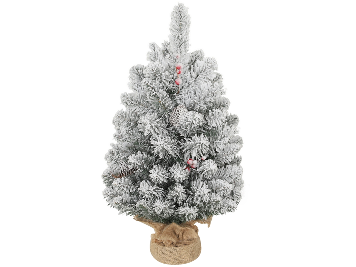 Árvore Pequena Natal 60cm Mini 72 Galhos Grossos Pinhas Frutas Vermelhas Decoração À Prova Fogo Base Tecido Verde