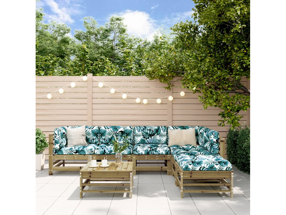 Conjunto Jardim Lounge 7 Pcs Madeira Pinus Impregnado Dkd Home Decor