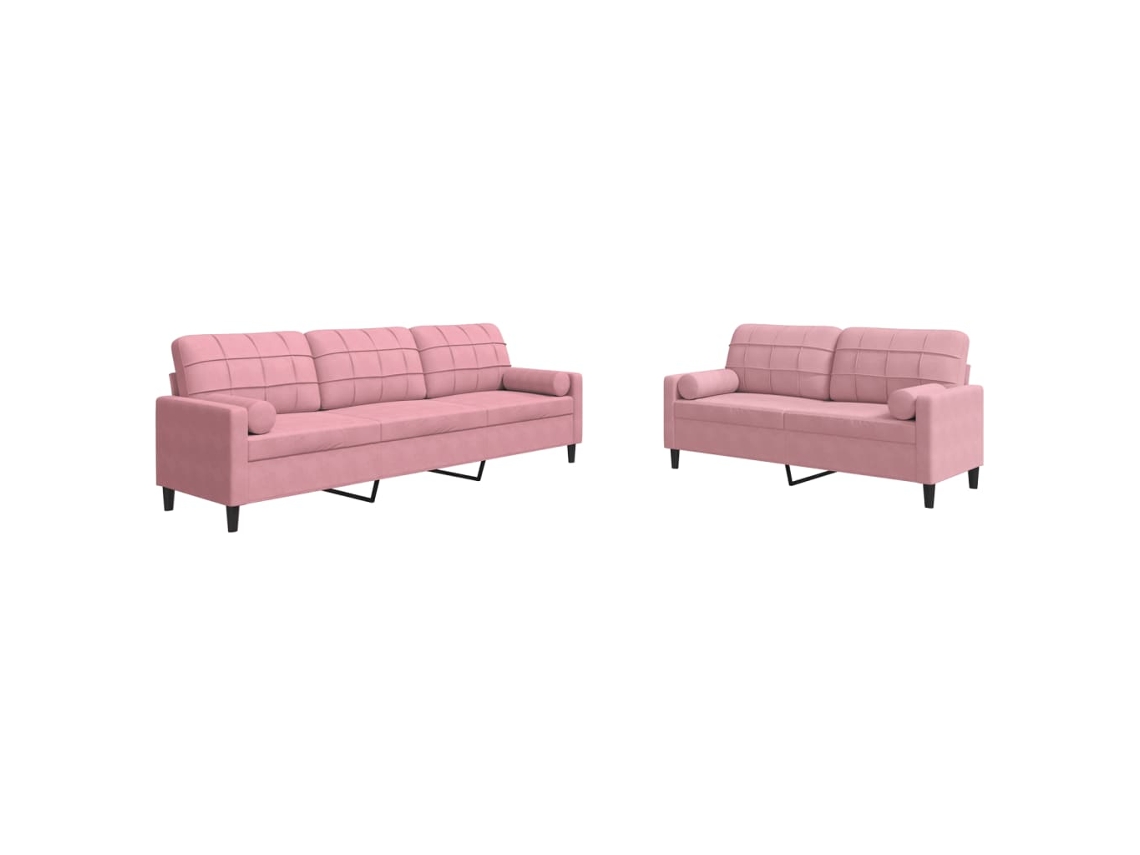 Maison Exclusive - 2 Pcs Conjunto De Sofás Com Almofadões E Rolos Veludo Rosa