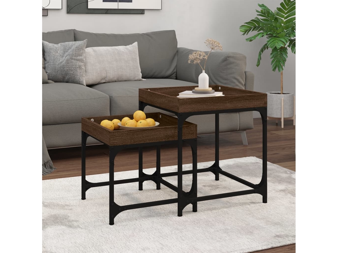 Vidaxl Mesas De Apoio 2 Pcs Derivados De Madeira Carvalho Castanho