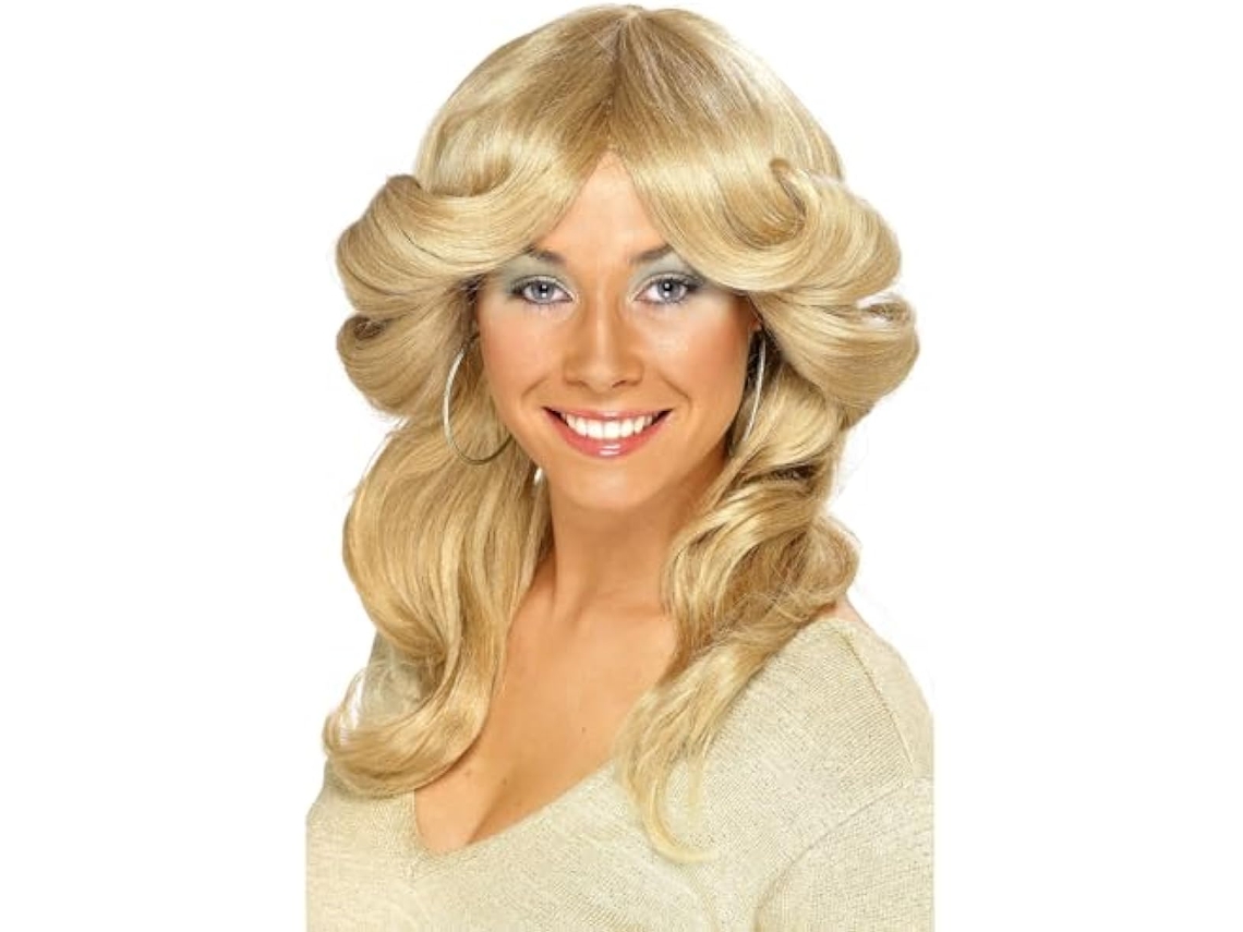 Smiffys Peluca Años 70, Rubia, Larga, Ondulada Y a Capas Halloween, Carnaval,nuevo