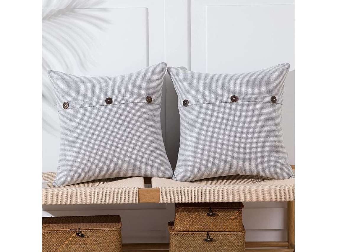 Nova Line capas de Almofada 18x18 Polegadas com Botões Decorativas de Estilo Rural Chenille Set de 2
