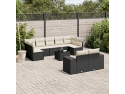 Vidaxl 10 Pcs Conjunto Sofás De Jardim C/ Almofadões Vime Pe Preto