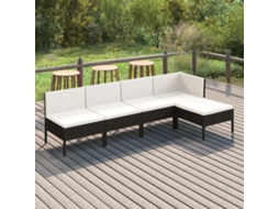 Vidaxl 5 Pcs Conjunto Lounge De Jardim C/ Almofadões Vime Pe Preto