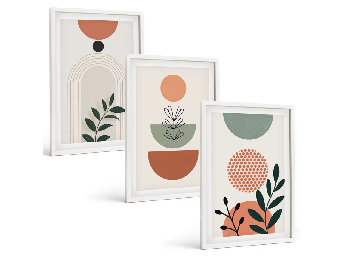 Conjunto De Pinturas Motivos Florais Modernos Espelharte (3 Peças 40x60 Cm)