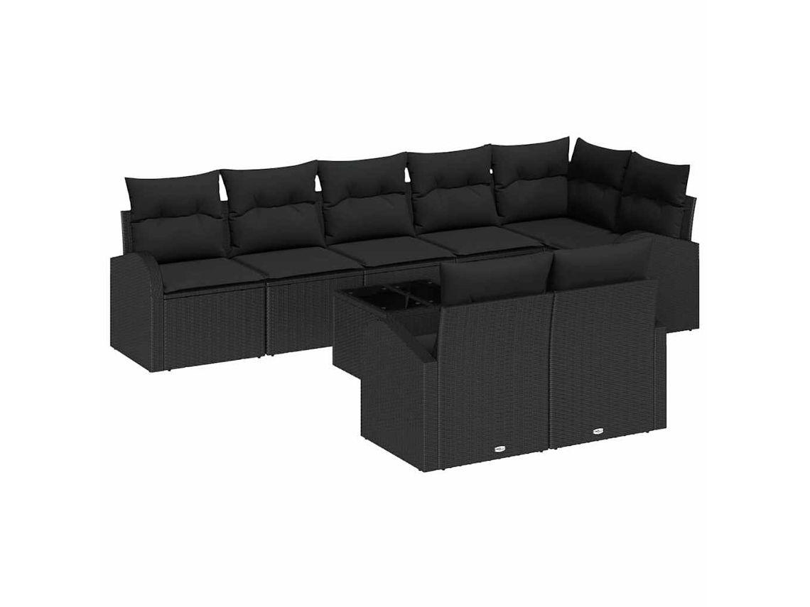 Vidaxl Conjunto De Sofá De Jardim Com Almofada 9 Pcs Preto Vime Pe