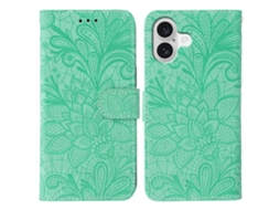 Capa De Couro Para Iphone 17 Com Detalhes Em Renda Floral E Design Em Relevo.