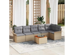 Vidaxl Conjunto de Sofá de Jardim com Almofada 7 Pcs Bege Vime Pe