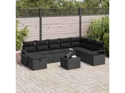 Vidaxl Conjunto De Sofás Com Almofada Manual 9 Pcs Preto Vime Pe