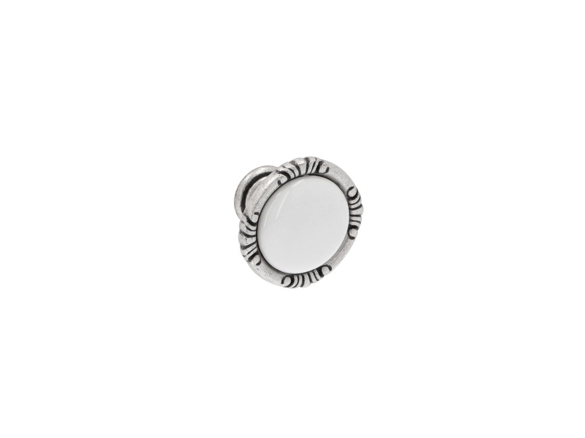 Puxador para Móveis em Zamac e Porcelana com diâmetro de 38 mm e acabamento Prata Antiga Brilhante, conjunto de 6 HARDWAREXCHANGE
