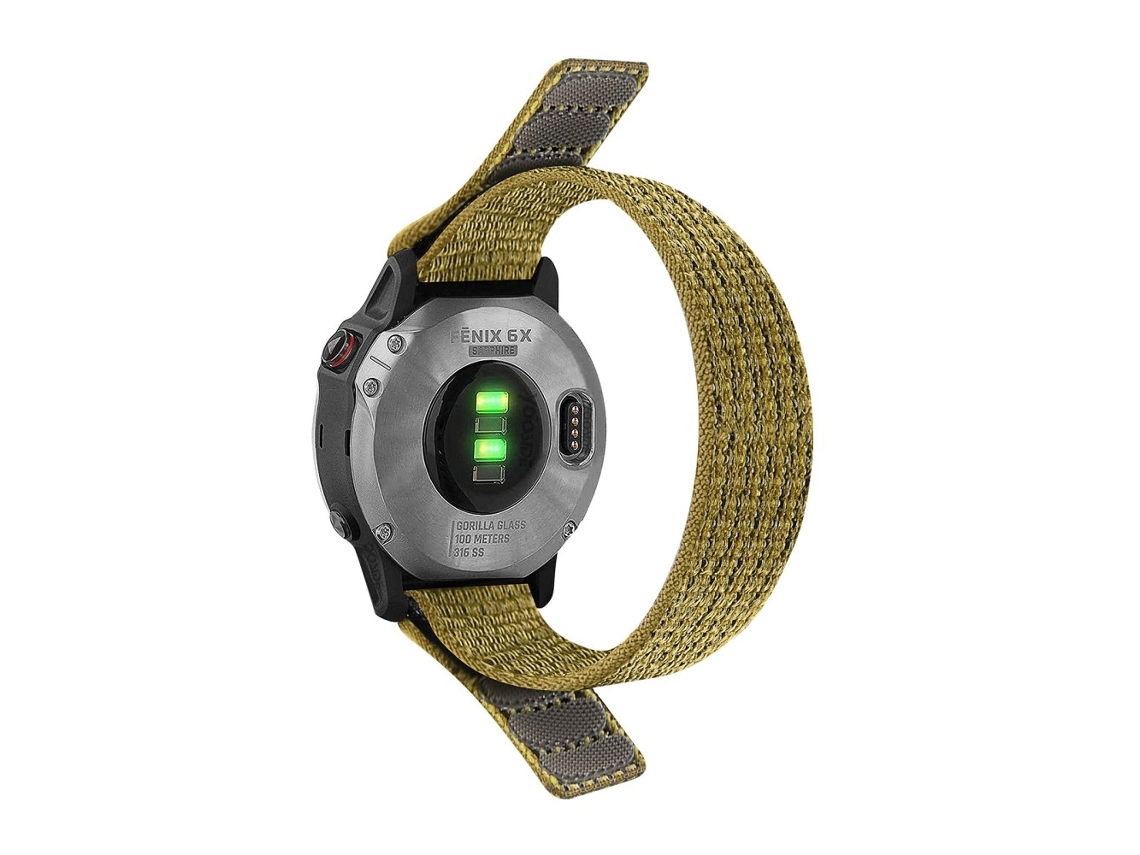 Bracelete de Nylon Ajustável com Laço para Garmin Descent G1/Fenix 7/6 Pro/5 Plus Verde Amarelado