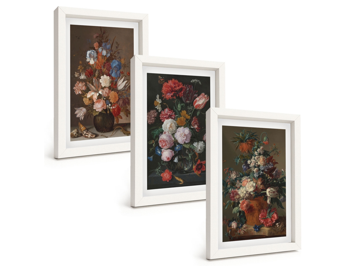 Composição De Quadros Flores Em Vasos, Composições Espelharte (3 Peças 20x30 Cm)