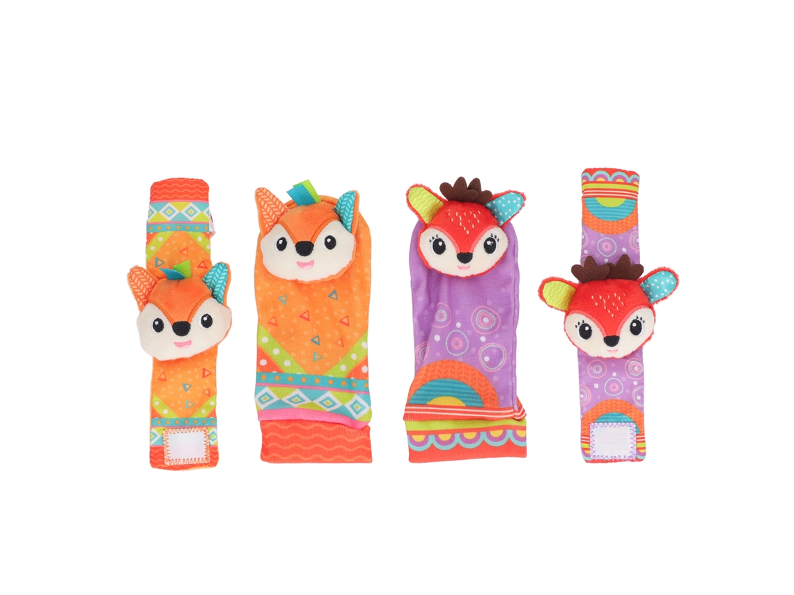 Primerox conjunto Chocalha Pulseira e Meias Descubra os Pés para Bebê 0 6 Meses