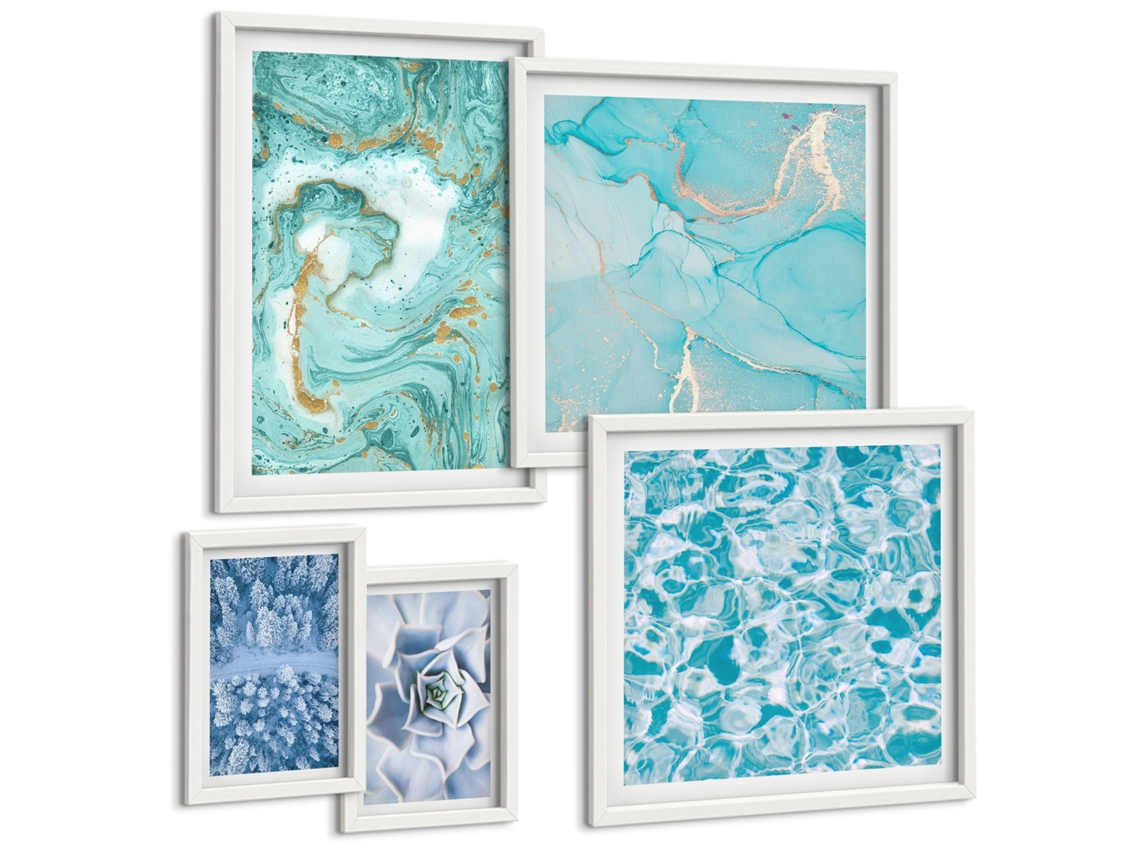 Galeria De Pinturas Murais Padrões De Plantas, Sóis Grandes E Minimalistas Moldura Branca Quadros Para O Escritório Espelharte (conjunto De 5 Imagens)