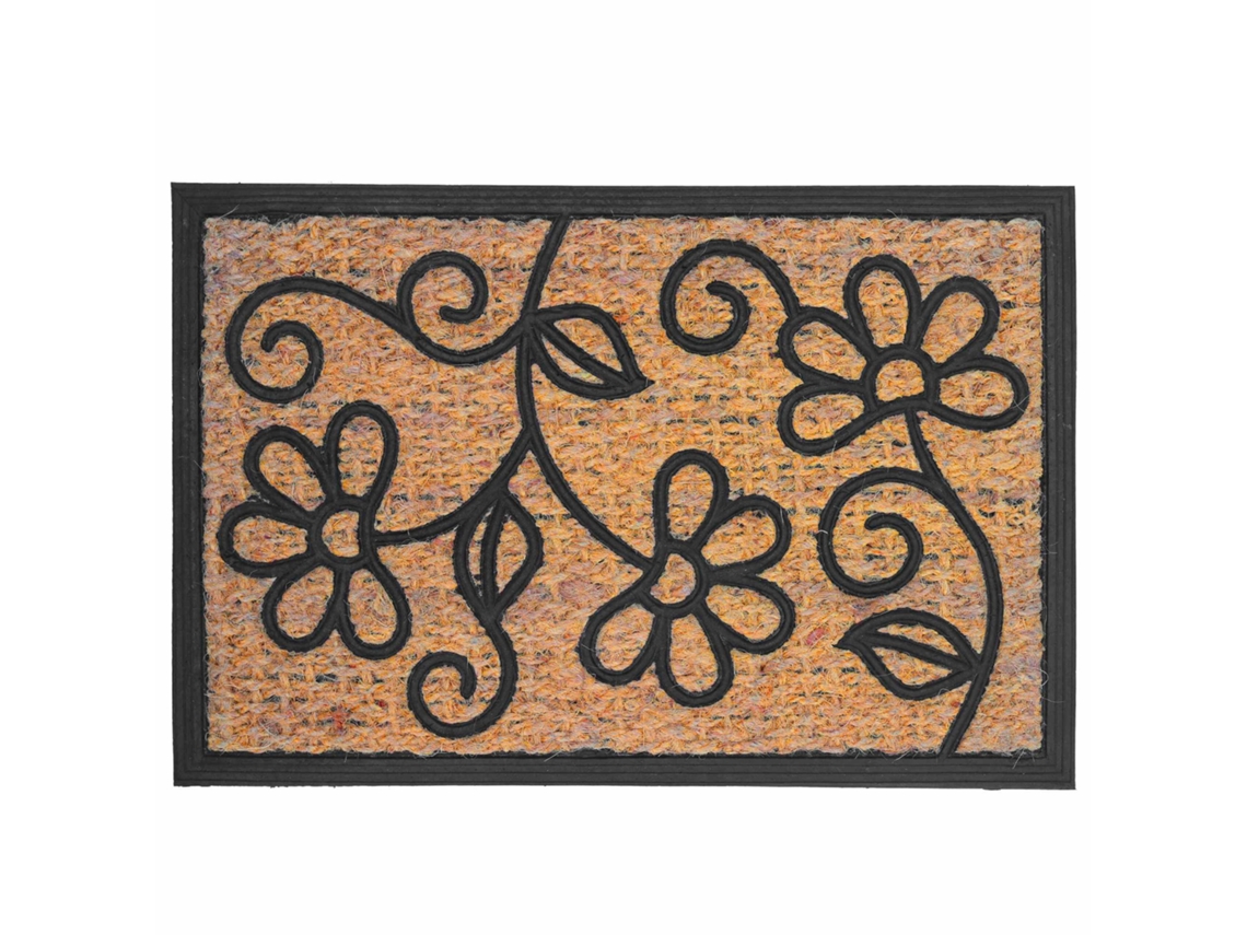 Capacho De Fibra De Coco Com Base Pvc Natural E Preto