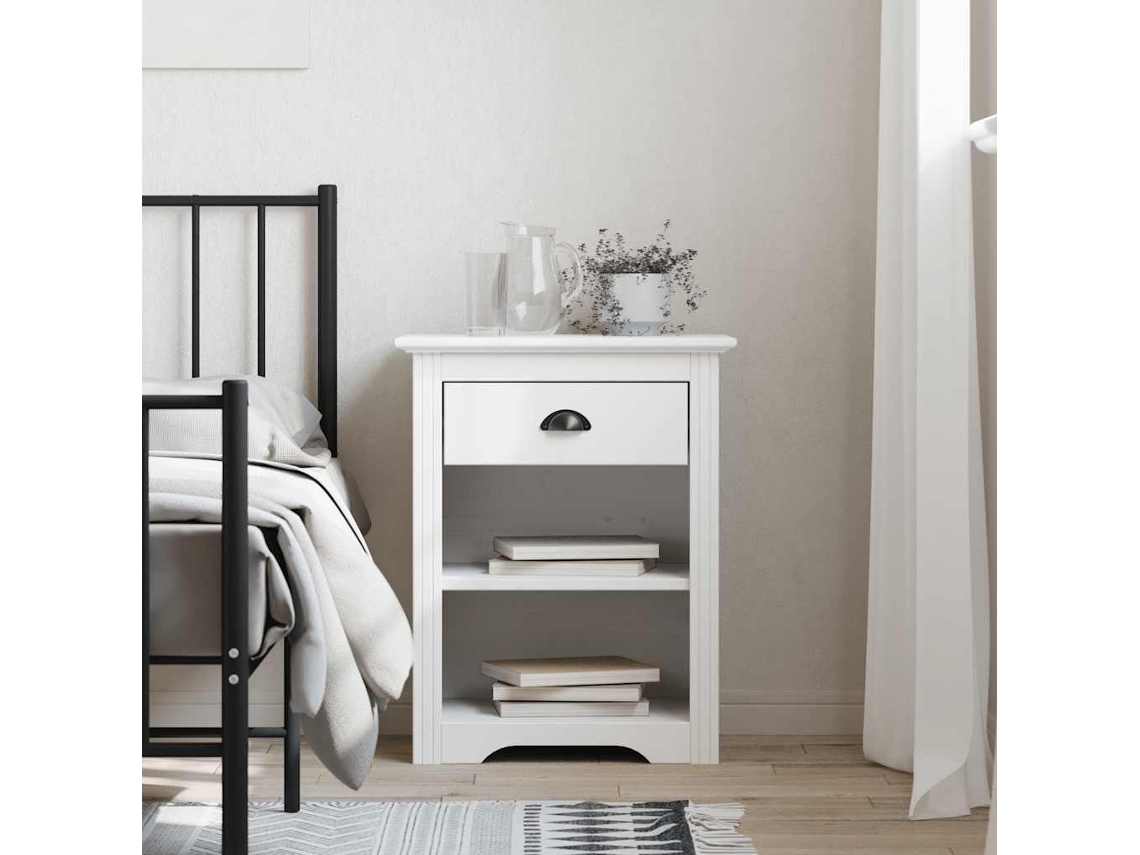 Vidaxl Mesa De Cabeceira Bodo 53x38,5x67 Cm Pinho Maciço Branco