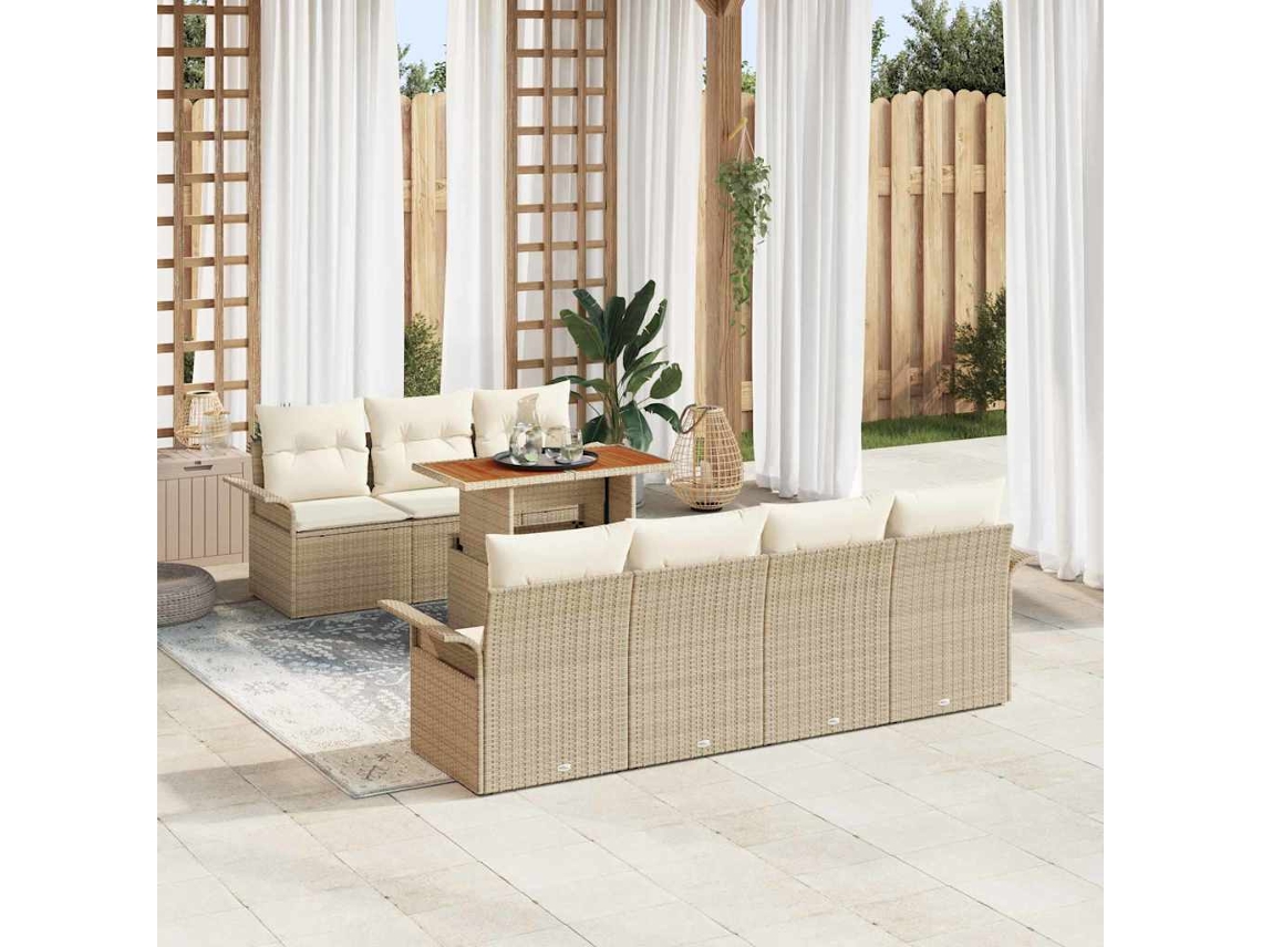 Vidaxl Conjunto de Sofá de Jardim 8 Pcs Bege Rattan Sintético