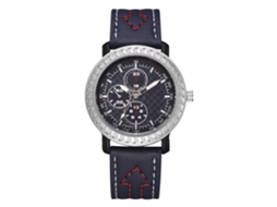 Relógio de pulso masculino casual esportivo analógico de quartzo com pulseira de couro PU azul.
