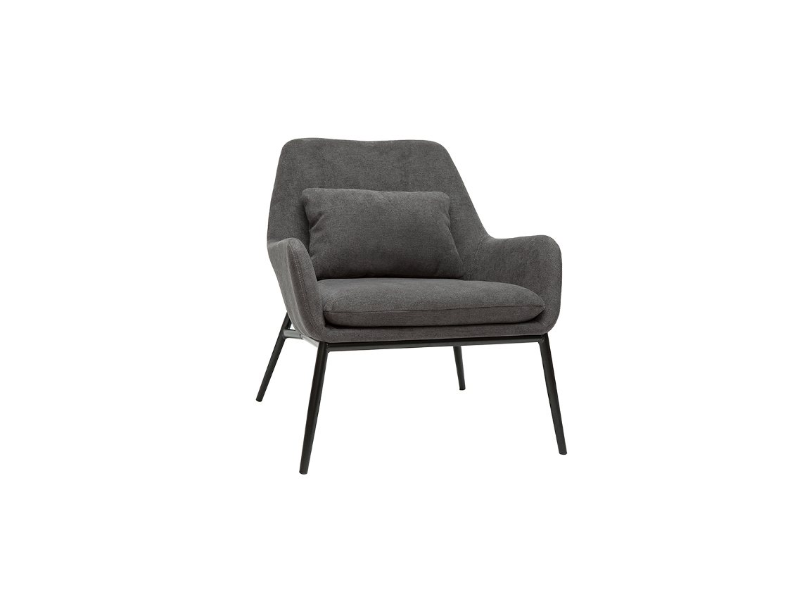 Poltrona Moderna Com Tecido Efeito Veludo Cinza Escuro E Metal Preto Maxine MILIBOO
