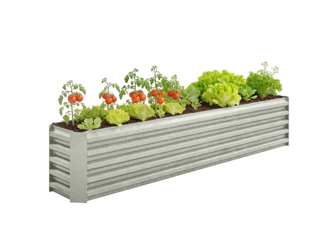Barras de Suporte e Placas de Canto de Aço Galvanizado para Horta Quadrada Elevada Abertas na Parte Inferior 240x40x45cm Cinza Prateado Ge