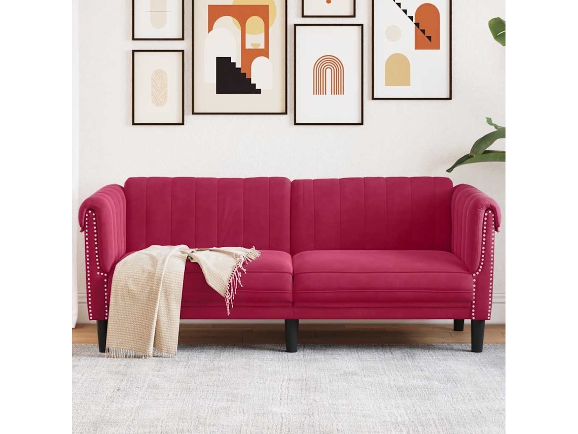 Vidaxl Sofá De 2 Lugares Veludo Vermelho Tinto