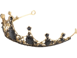 Coroa barroca Preta em liga metálica com strass e cristais, tiara indeformável.