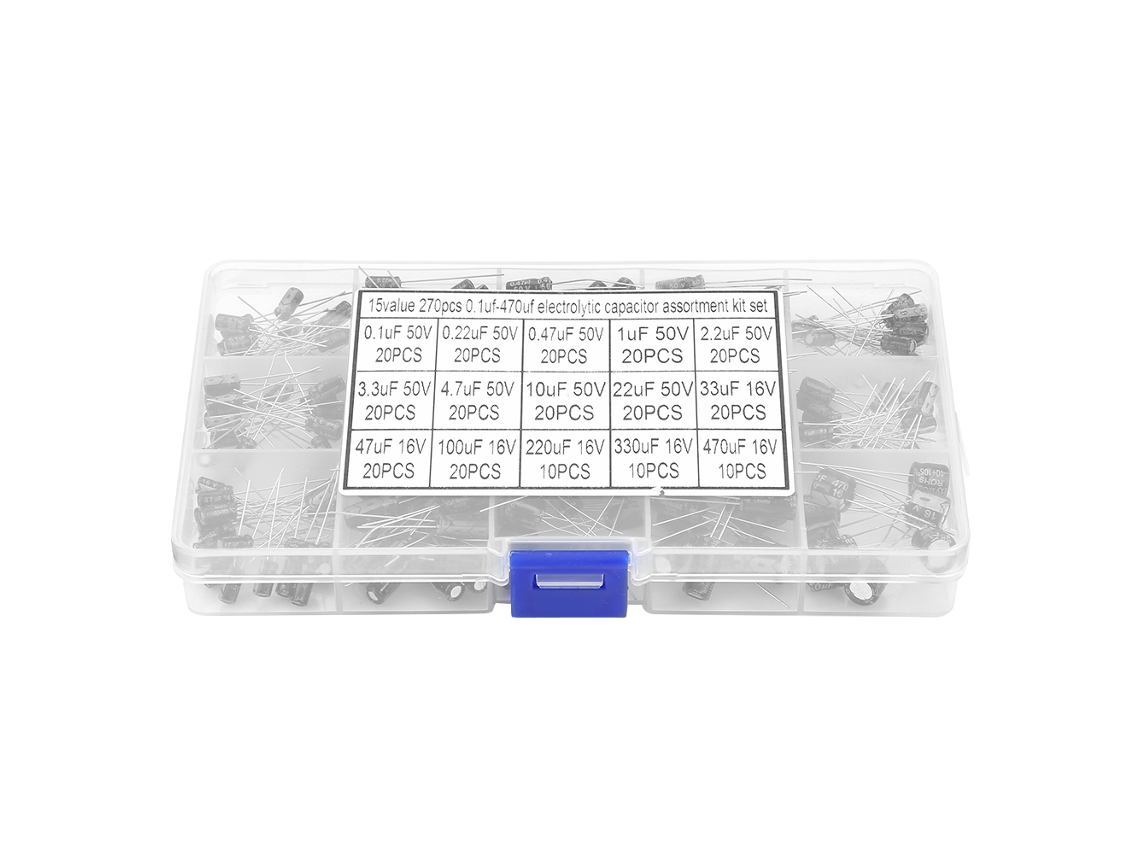 Hkj kit de Capacitores Eletrolíticos Radiais 270 Peças 15 Valores 0.1uf 50v 470uf 16v Componentes Eletrônicos