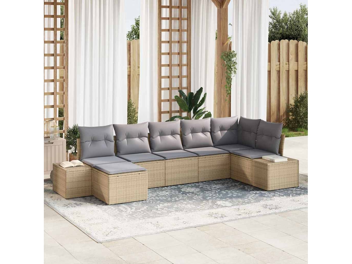 Vidaxl Conjunto De Sofá De Jardim 7 Unid. Bege Vime Pe