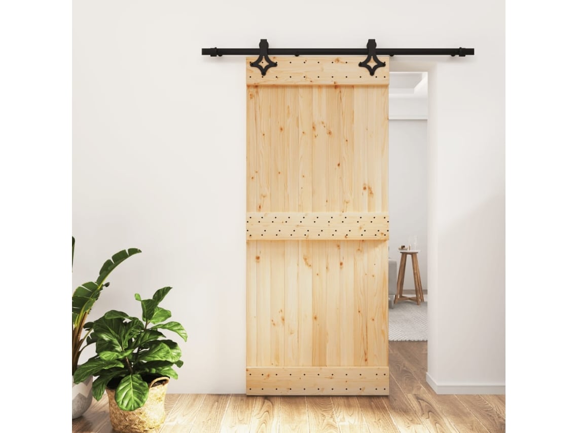 Porta De Correr Com Ferragens 90x210 Cm Madeira De Pinho Maciça LOVELY HOME