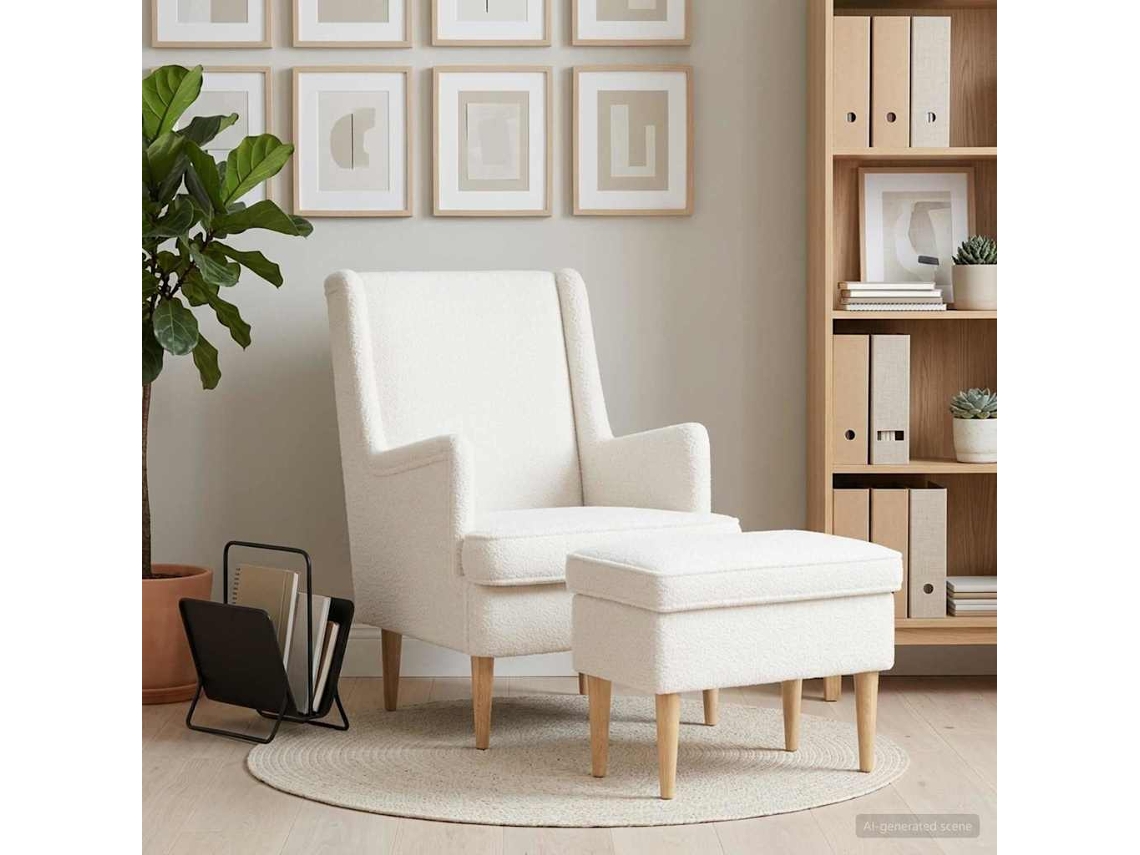 Vidaxl Poltrona Com Puff 2 Unid. Creme Bouclé