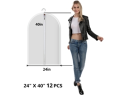 Lurelia Saco Para Roupa, Pack Com 12, Antipoeira, Impermeável, Com Fecho, Para Têxteis, 24 X 40, Transparente