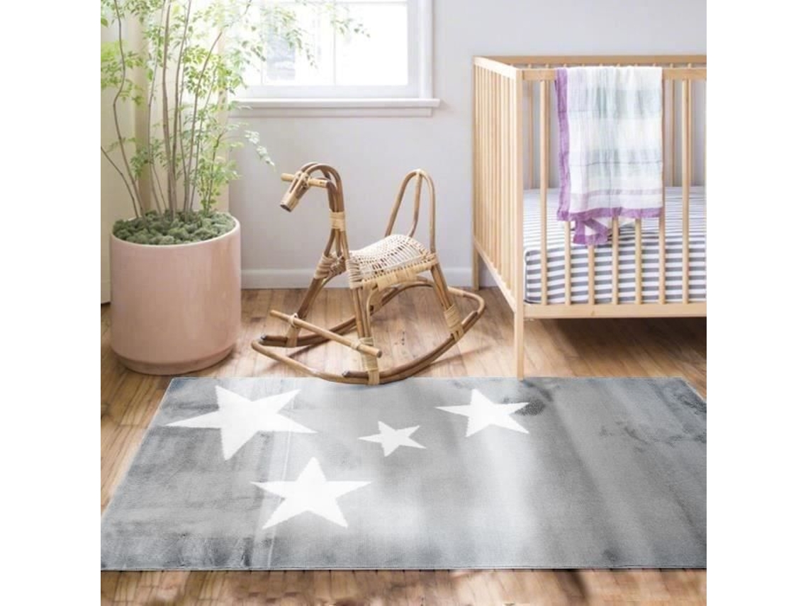 Tapete - A Fábrica De Decoração - Estrelas Retangular Cinza Claro - Estrelas - Toque Lã - 80x150 Cm