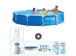 Piscina INTEX com Estrutura Redonda 366 X 76 Cm Azul Inclui Bomba Cobrir Pacote de Manutenção Filtros Escada