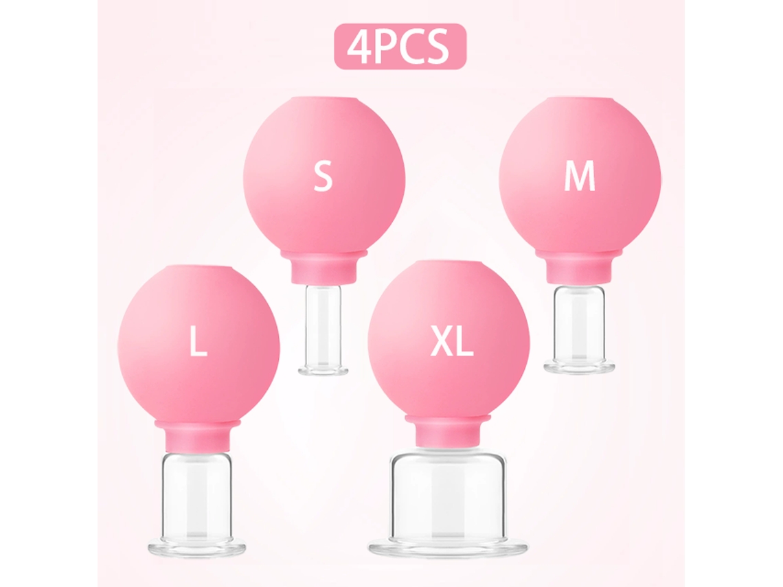 Conjunto Rosa De 4 Peças. Ventosas De Massagem De Borracha Com Sistema De Sucção Para Lifting Facial. Tamanhos P, M E Gg.