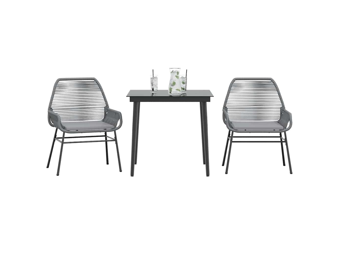 Vidaxl Conjunto Jantar Jardim 3 Peças Almofadas Vidro Vime Cinzento Pe