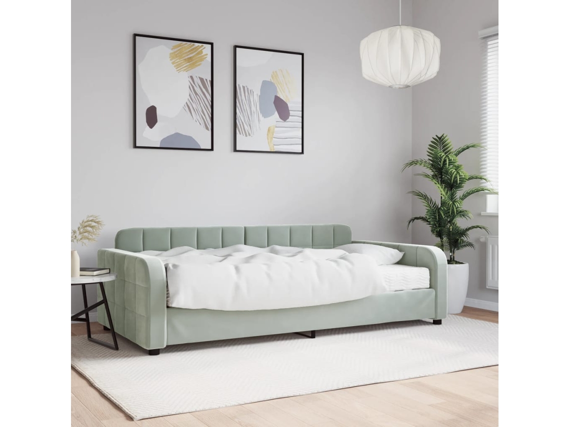 Vidaxl Sofá-cama Com Colchão 100x200 Cm Veludo Cinzento-claro