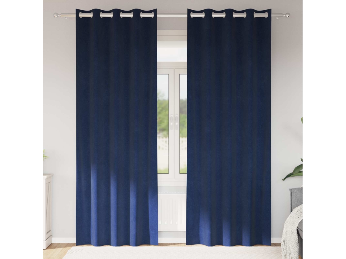 Vidaxl Cortinas Opacas 2 Unid. Azul Escuro 140 X 225 Cm Veludo