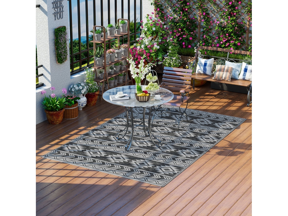 Tapete Moderno Externo Preto e Cinza em Pp,design Reversível e Dobrável,182x274 Cm BTFORUS