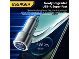 Carregador De Isqueiro Essager Es-cc16 De 89 W Com 2 Portas Usb Pd, Compatível Com Usb-a E Usb-c, Carregamento Rápido Qc3.0, Fcp, Scp E Vooc