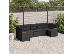 7 Pcs Conjunto De Sofás P/ Jardim C/ Almofadões Vime Pe Preto Dkd Home Decor