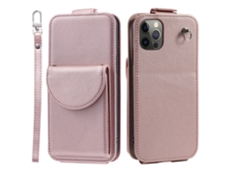 Capa Pega Para Iphone 12 Pele Sintética Com Porta-cartões Rosa